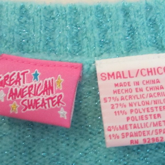 Great American Sweater - Small, Light teal - V neck metallic Crop Top - Picture 2 of 2